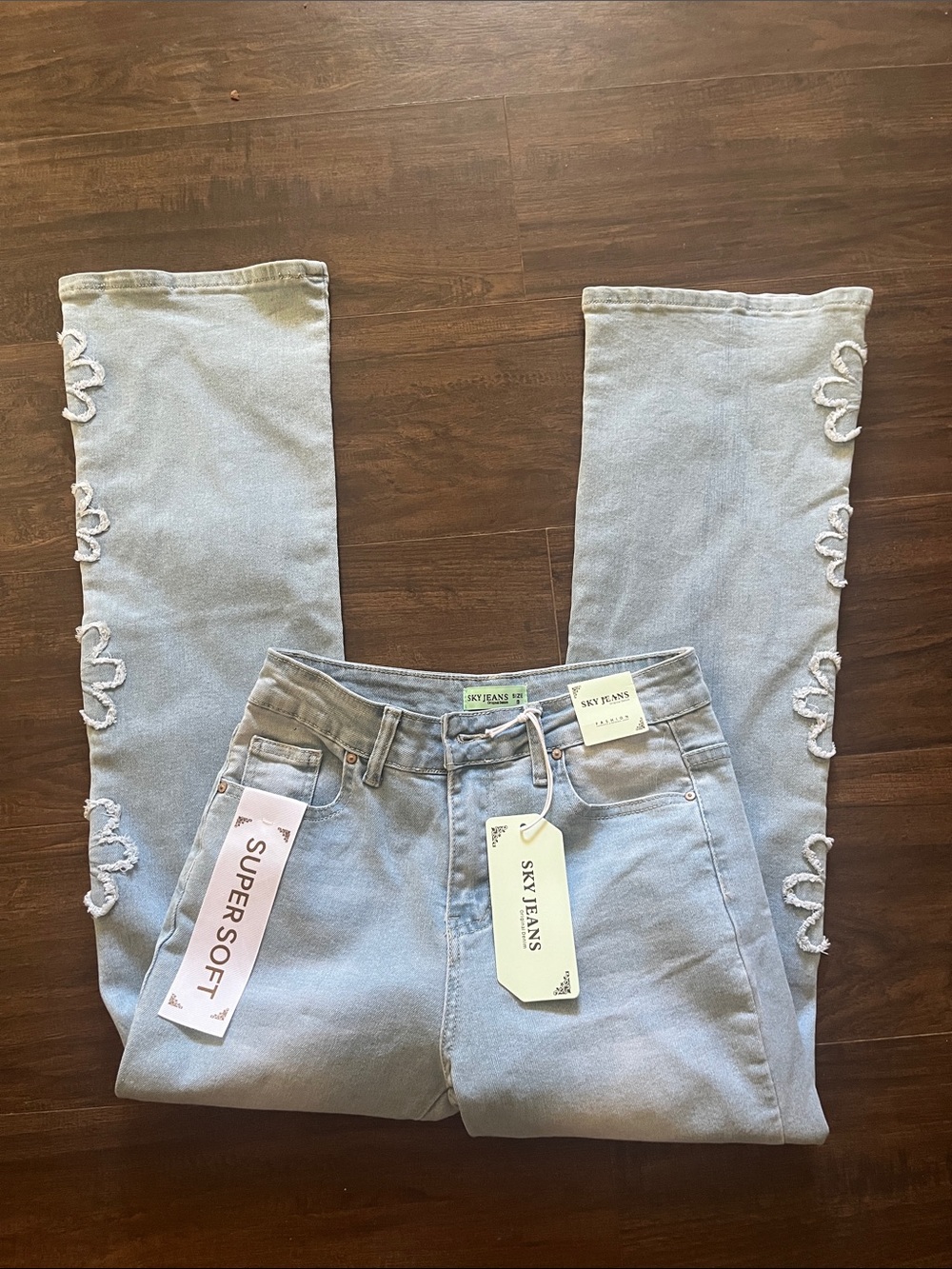 Sky jeans Light Blue Embroidered Flare Jeans net
